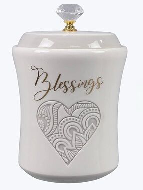 Young’s Inc White Wedding Blessing Jar with Crystal Knob and Embossed Heart